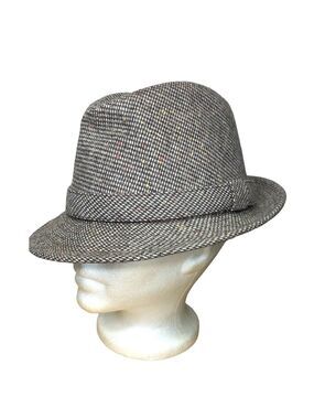 Vintage Tweed Herringbone Fedora Hat Brown S Wool Blend Classic Retro Hipsters